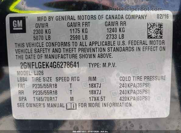 2GNFLGEK4G6278641 2016 CHEVROLET EQUINOX Black Widok komory silnika