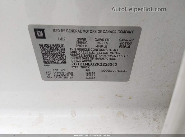 2GT21NEG2K1235242 2019 GMC SIERRA White Շարժիչի բաժամունքի տեսք