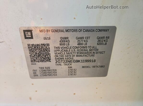2GT22NEG9K1199918 2019 GMC SIERRA White Widok komory silnika