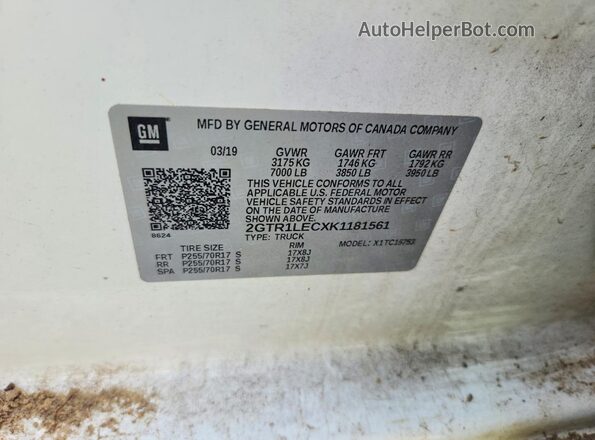 2GTR1LECXK1181561 2019 GMC SIERRA Белый Вид наклейки с VIN-кодом