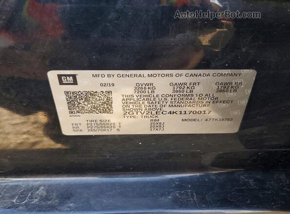 2GTV2LEC4K1170017 2019 GMC SIERRA Black Engine compartment view
