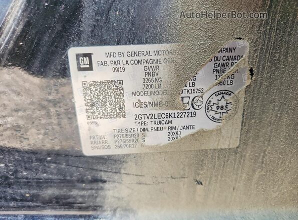 2GTV2LEC6K1227219 2019 GMC SIERRA Black Вид підкапотного простору