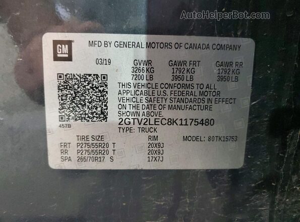 2GTV2LEC8K1175480 2019 GMC SIERRA Charcoal Շարժիչի բաժամունքի տեսք