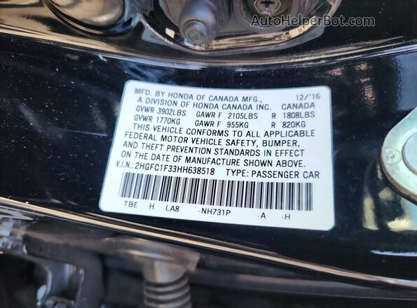 2HGFC1F33HH638518 2017 HONDA CIVIC Black Engine compartment view