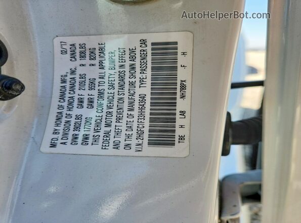 2HGFC1F33HH643640 2017 HONDA CIVIC White Vista del compartimento del motor