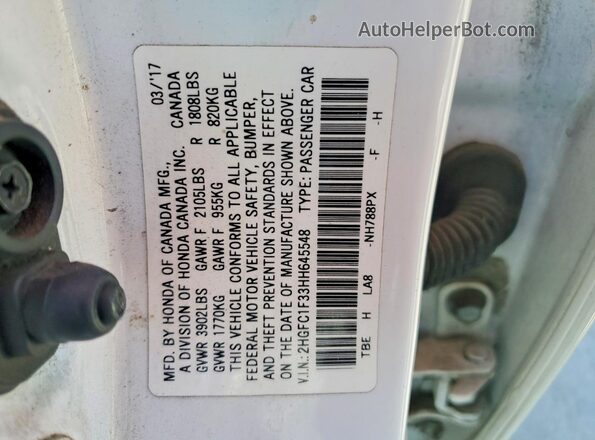 2HGFC1F33HH645548 2017 HONDA CIVIC White ძრავის განყოფილების ხედი