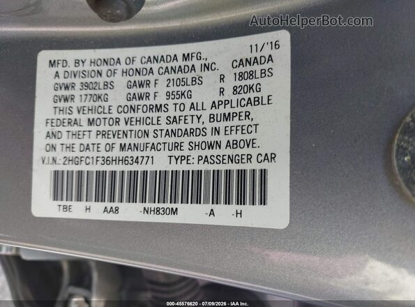 2HGFC1F36HH634771 2017 HONDA CIVIC Silver Widok komory silnika