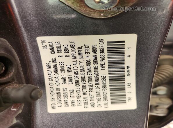 2HGFC1F39GH636691 2016 HONDA CIVIC Gray Vista del compartimento del motor