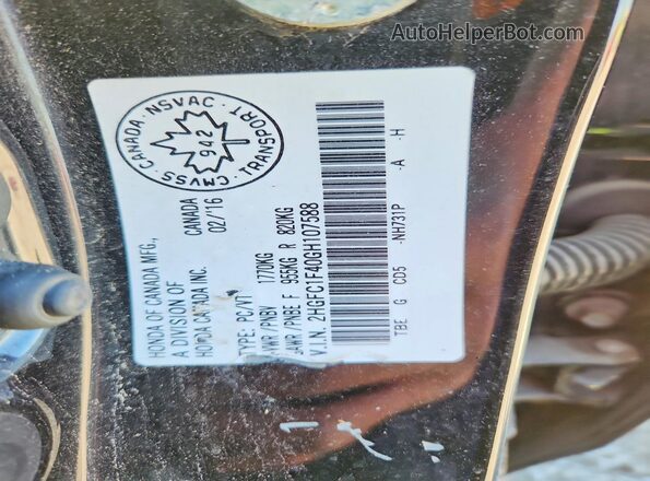 2HGFC1F40GH107588 2016 HONDA CIVIC Black ძრავის განყოფილების ხედი