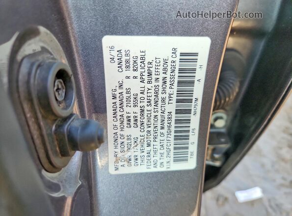 2HGFC1F73GH643834 2016 HONDA CIVIC Gray ძრავის განყოფილების ხედი