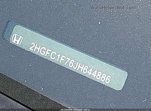 2HGFC1F76JH644886 2018 HONDA CIVIC Black Engine compartment view