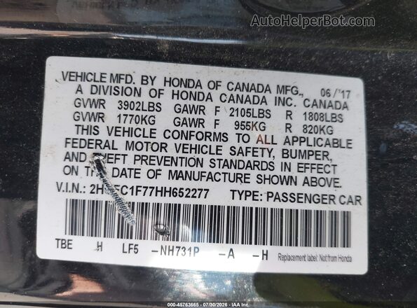 2HGFC1F77HH652277 2017 HONDA CIVIC Black Շարժիչի բաժամունքի տեսք