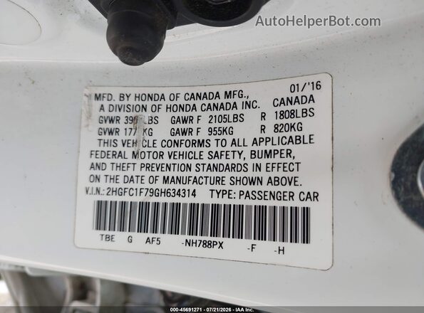 2HGFC1F79GH634314 2016 HONDA CIVIC White Շարժիչի բաժամունքի տեսք