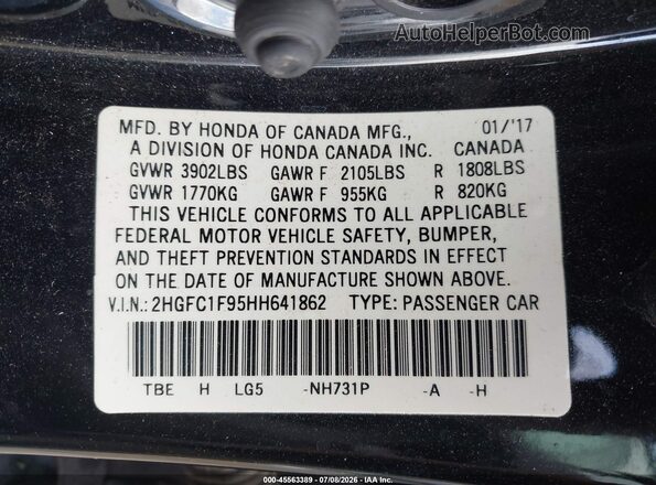 2HGFC1F95HH641862 2017 HONDA CIVIC Black Vista del compartimento del motor