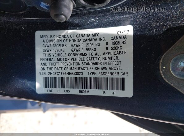 2HGFC1F95HH653820 2017 HONDA CIVIC Черный Вид подкапотного пространства