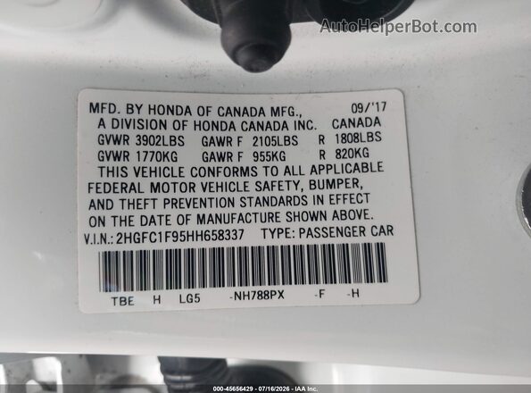 2HGFC1F95HH658337 2017 HONDA CIVIC White Շարժիչի բաժամունքի տեսք