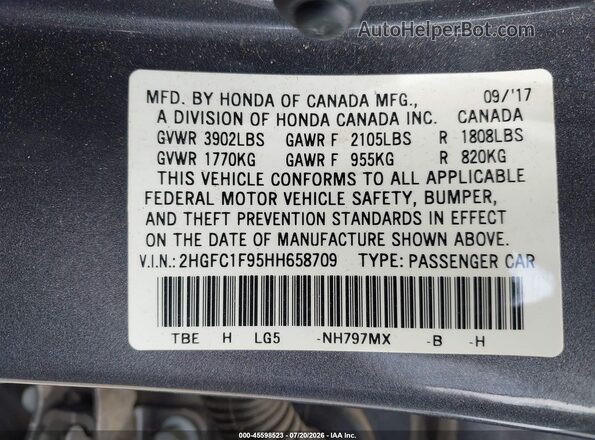 2HGFC1F95HH658709 2017 HONDA CIVIC Gray Widok komory silnika