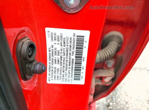2HGFC2E80KH508996 2019 HONDA CIVIC Red Widok naklejki z numerem VIN