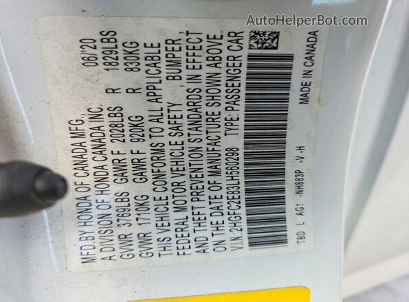 2HGFC2E83LH560298 2020 HONDA CIVIC White Widok komory silnika