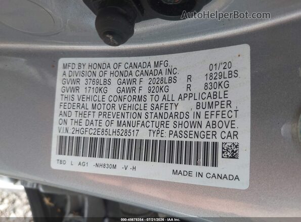 2HGFC2E85LH528517 2020 HONDA CIVIC Серебряный Вид подкапотного пространства