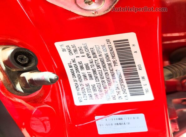 2HGFC2F50GH566912 2016 HONDA CIVIC Красный Вид наклейки с VIN-кодом