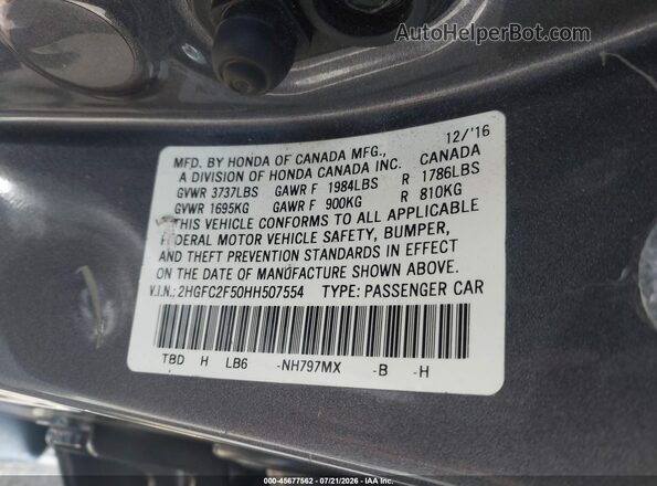 2HGFC2F50HH507554 2017 HONDA CIVIC Серый Вид подкапотного пространства