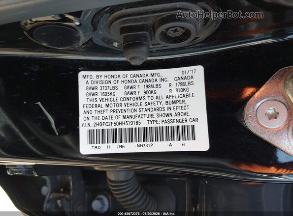 2HGFC2F50HH519185 2017 HONDA CIVIC Черный Вид подкапотного пространства