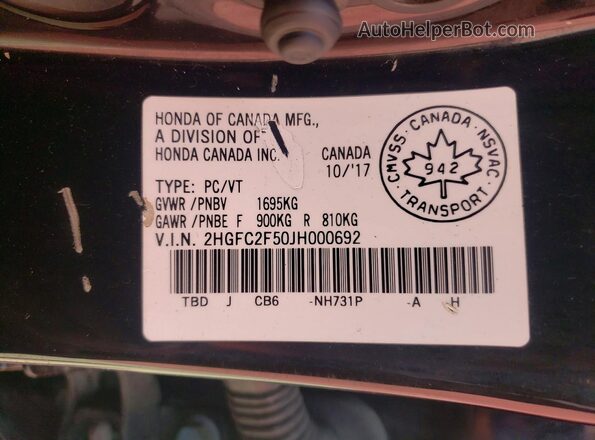 2HGFC2F50JH000692 2018 HONDA CIVIC Black Vista del compartimento del motor