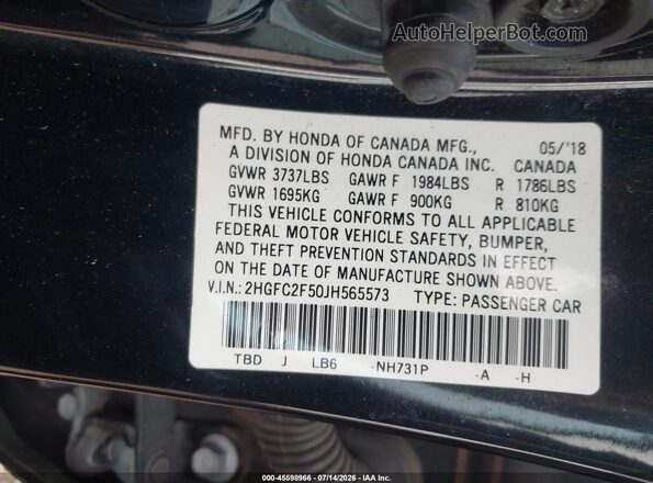 2HGFC2F50JH565573 2018 HONDA CIVIC Black Widok komory silnika