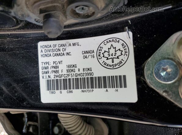 2HGFC2F51GH023990 2016 HONDA CIVIC Black ძრავის განყოფილების ხედი