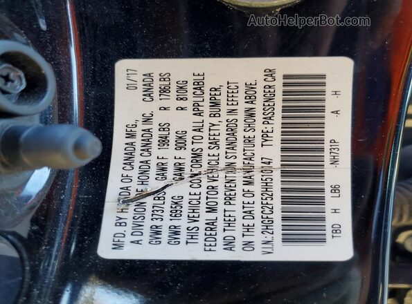 2HGFC2F52HH510147 2017 HONDA CIVIC Черный Вид подкапотного пространства