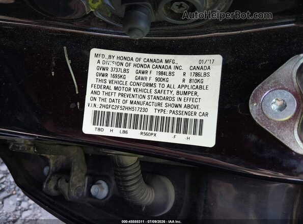 2HGFC2F52HH517230 2017 HONDA CIVIC Черный Вид подкапотного пространства