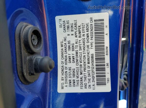 2HGFC2F52JH569866 2018 HONDA CIVIC Blue Engine compartment view