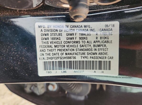 2HGFC2F52JH598736 2018 HONDA CIVIC Black Engine compartment view