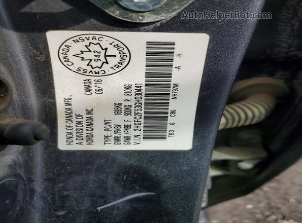 2HGFC2F53GH030441 2016 HONDA CIVIC Gray VIN კოდის სტიკერის ხედი