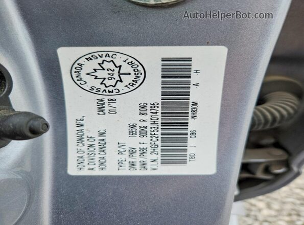 2HGFC2F53JH014795 2018 HONDA CIVIC Silver Widok komory silnika