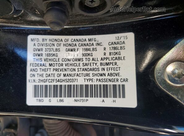 2HGFC2F54GH520371 2016 HONDA CIVIC Black Вид підкапотного простору
