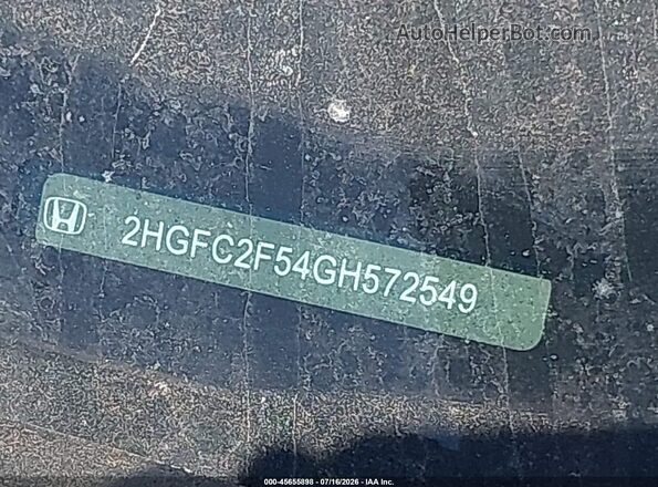 2HGFC2F54GH572549 2016 HONDA CIVIC Gray Вид підкапотного простору