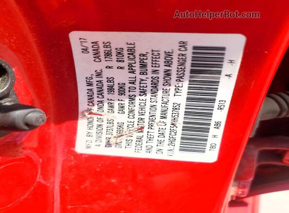 2HGFC2F54HH537852 2017 HONDA CIVIC Red Vista del compartimento del motor