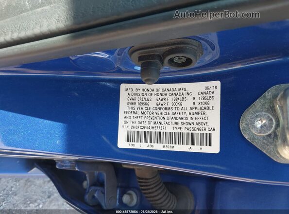 2HGFC2F54JH577371 2018 HONDA CIVIC Blue Շարժիչի բաժամունքի տեսք