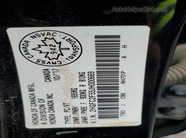 2HGFC2F55JH000669 2018 HONDA CIVIC Black VIN կոդի պիտակի տեսք