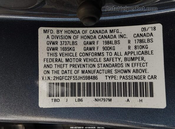 2HGFC2F55JH598486 2018 HONDA CIVIC Gray Vista del compartimento del motor
