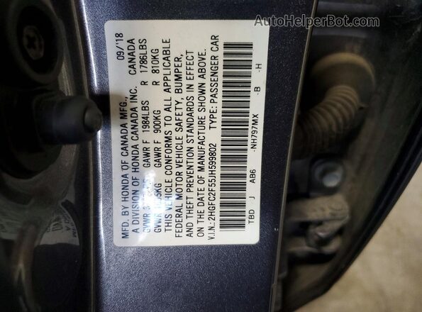 2HGFC2F55JH599802 2018 HONDA CIVIC Gray VIN კოდის სტიკერის ხედი