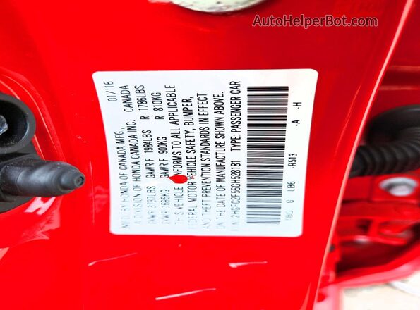 2HGFC2F56GH528181 2016 HONDA CIVIC Red Vista del compartimento del motor