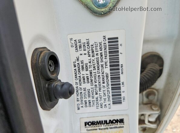 2HGFC2F57GH524897 2016 HONDA CIVIC Белый Вид наклейки с VIN-кодом