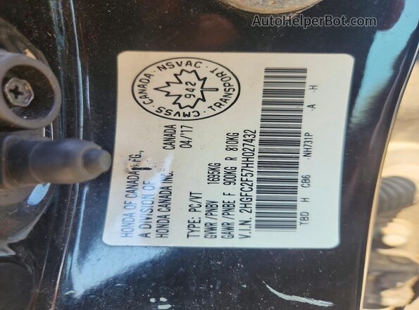 2HGFC2F57HH027432 2017 HONDA CIVIC Black Вид підкапотного простору
