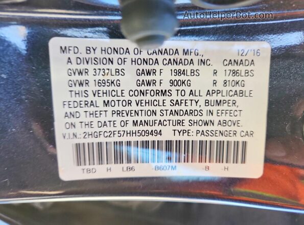 2HGFC2F57HH509494 2017 HONDA CIVIC Gray Vista del compartimento del motor