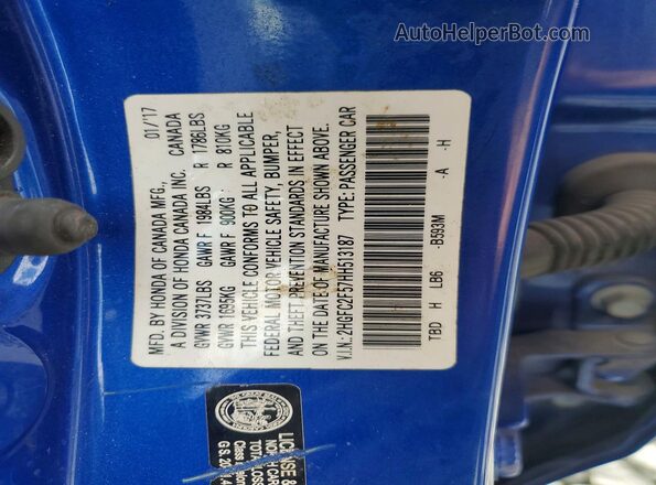 2HGFC2F57HH513187 2017 HONDA CIVIC Blue Вид підкапотного простору
