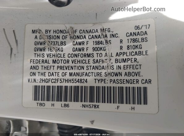 2HGFC2F57HH554824 2017 HONDA CIVIC White Engine compartment view