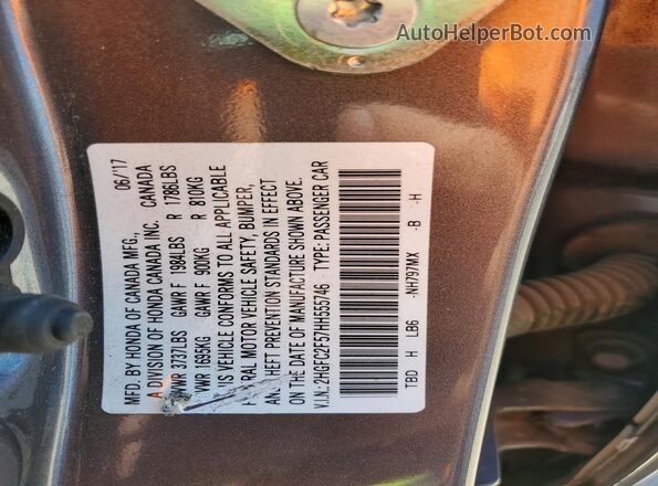 2HGFC2F57HH555746 2017 HONDA CIVIC Charcoal Vista de la etiqueta del VIN